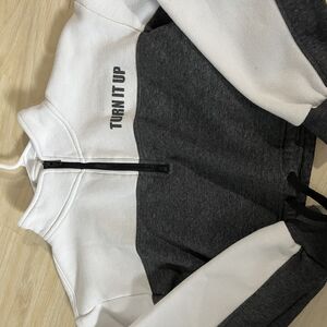 Gray and White Quarter-Zip Pullover